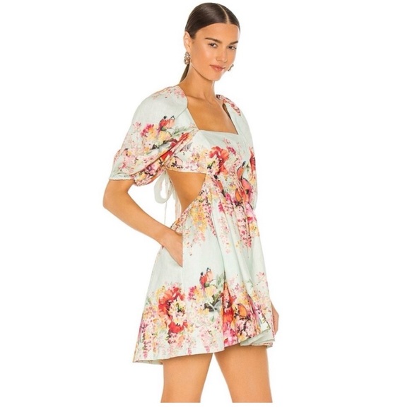 Zimmermann Dresses & Skirts - Zimmermann Mint Floral Puff-Sleeve Cut Out Mae Mini Dress Sz 1 AU
